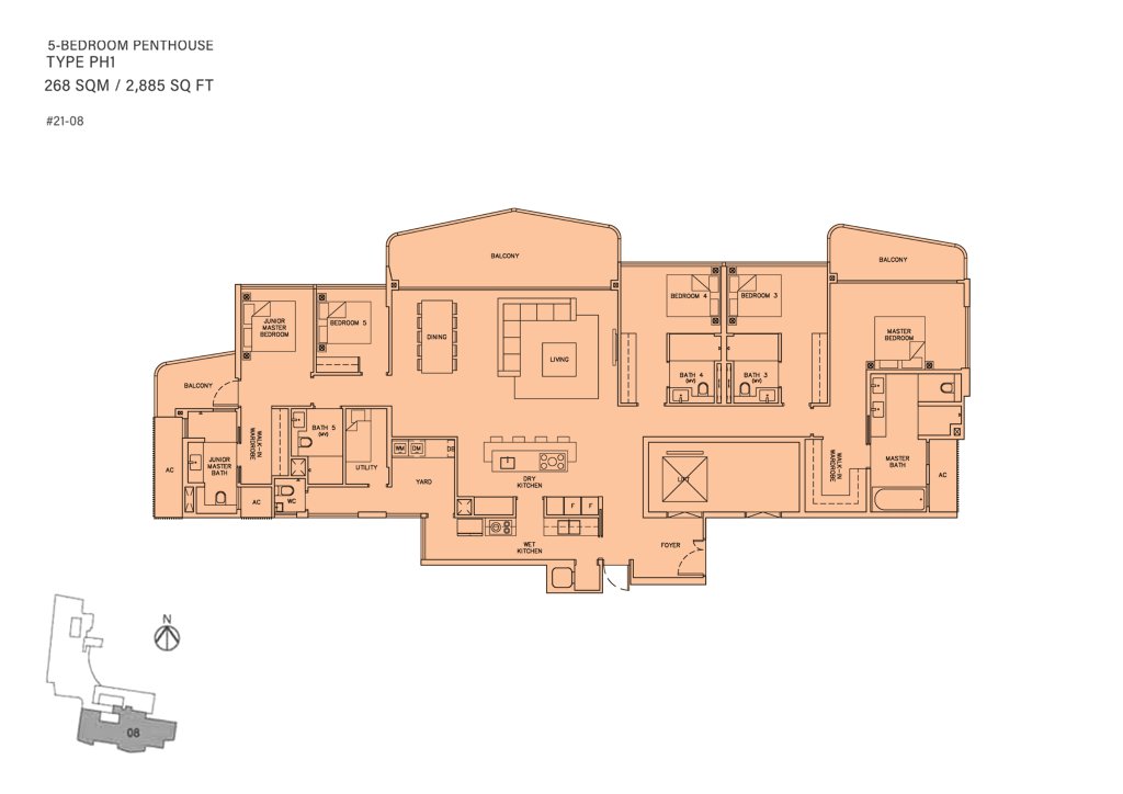 Coastline Residences floor plan Type PH1, 2885 sqft, Marine Parade, Singapore
