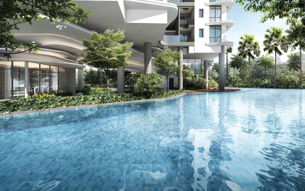 Coastline Residences lap pool and landscaped greenery