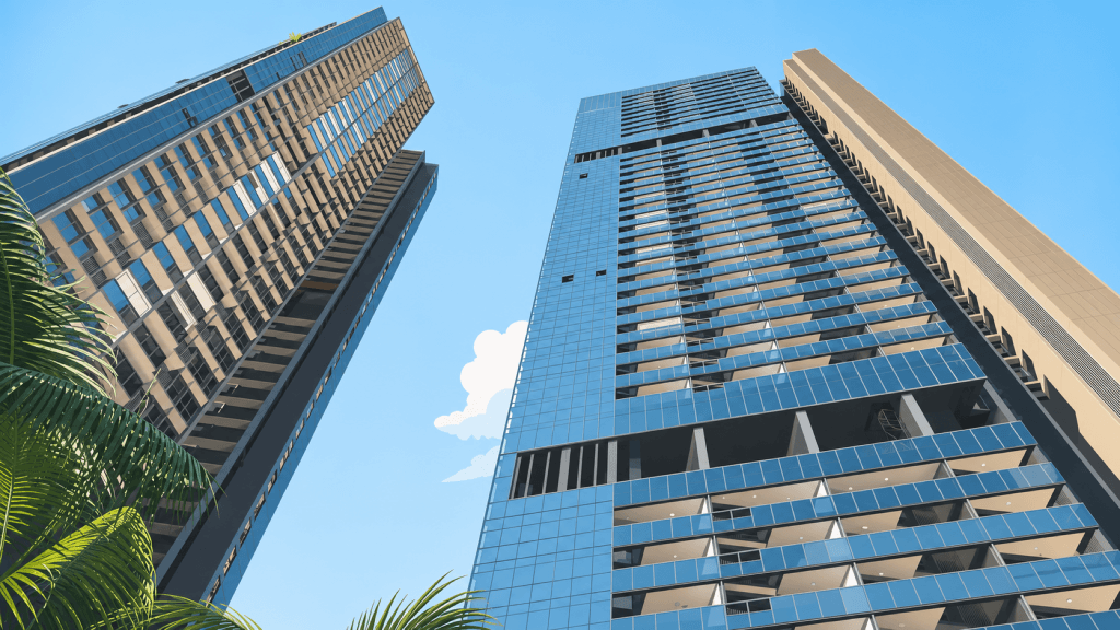 Commonwealth Towers twin towers seen from below, Queenstown, Singapore