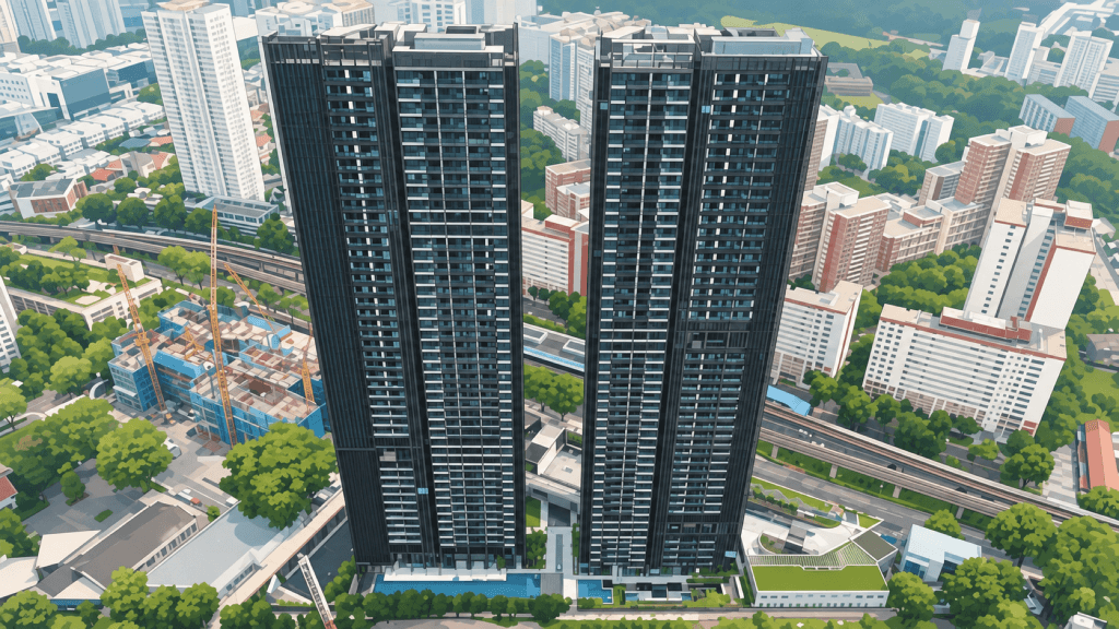 Commonwealth Towers twin towers seen from above with Queenstown around, Queenstown, Singapore