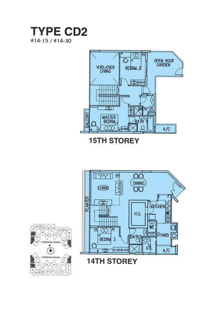 Compass Heights floor plan Type CD2, 1830 sqft, Sengkang, Singapore