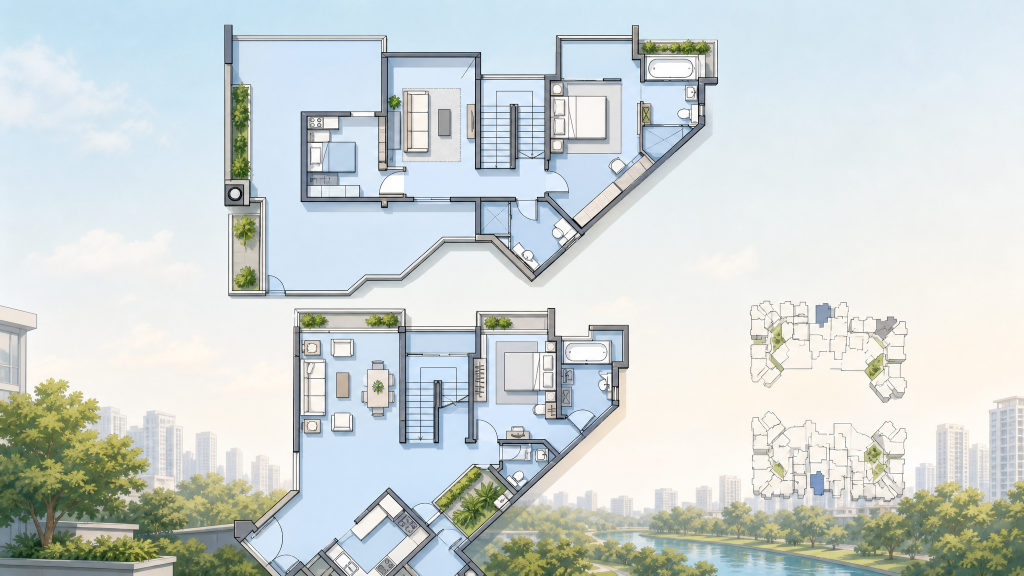 Compass Heights illustrated unit layout with the site outline, Sengkang, Singapore