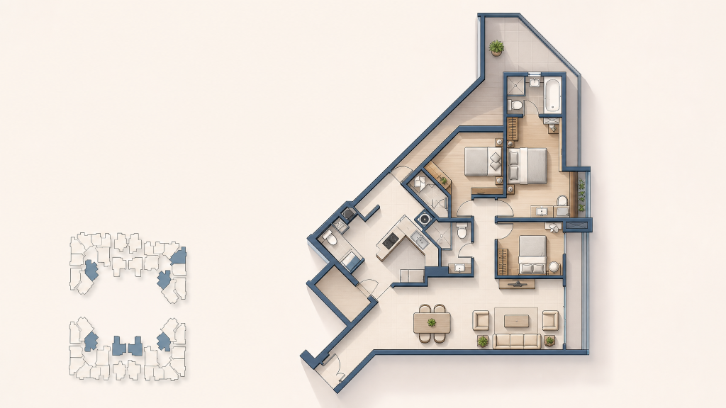 Compass Heights illustrated unit layout with the site outline, Sengkang, Singapore