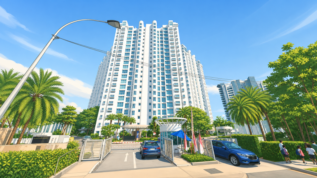 Cote D'Azur condominium towers from the street