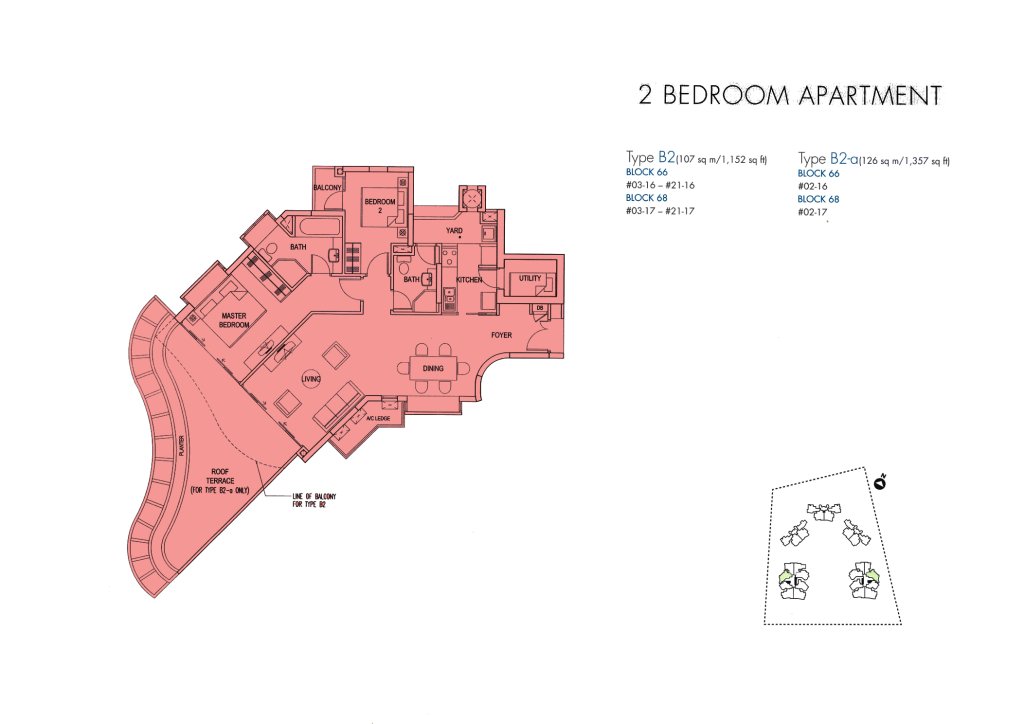 Cote D'Azur floor plan Type B2, 1152 sqft, Marine Parade, Singapore