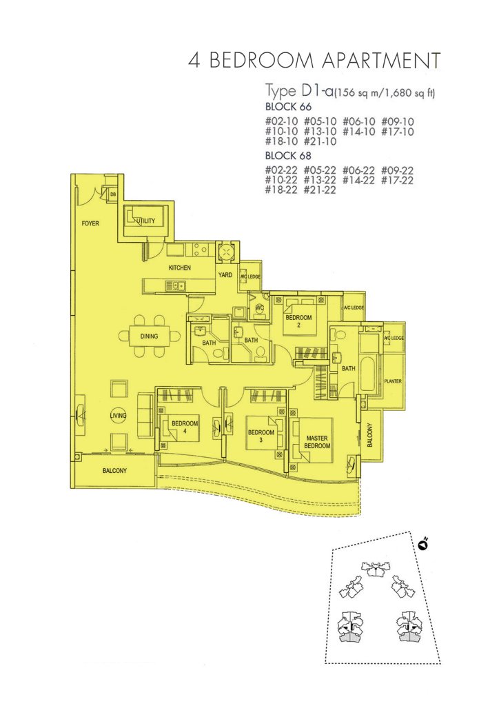 Cote D'Azur floor plan Type D1, 1679 sqft, Marine Parade, Singapore