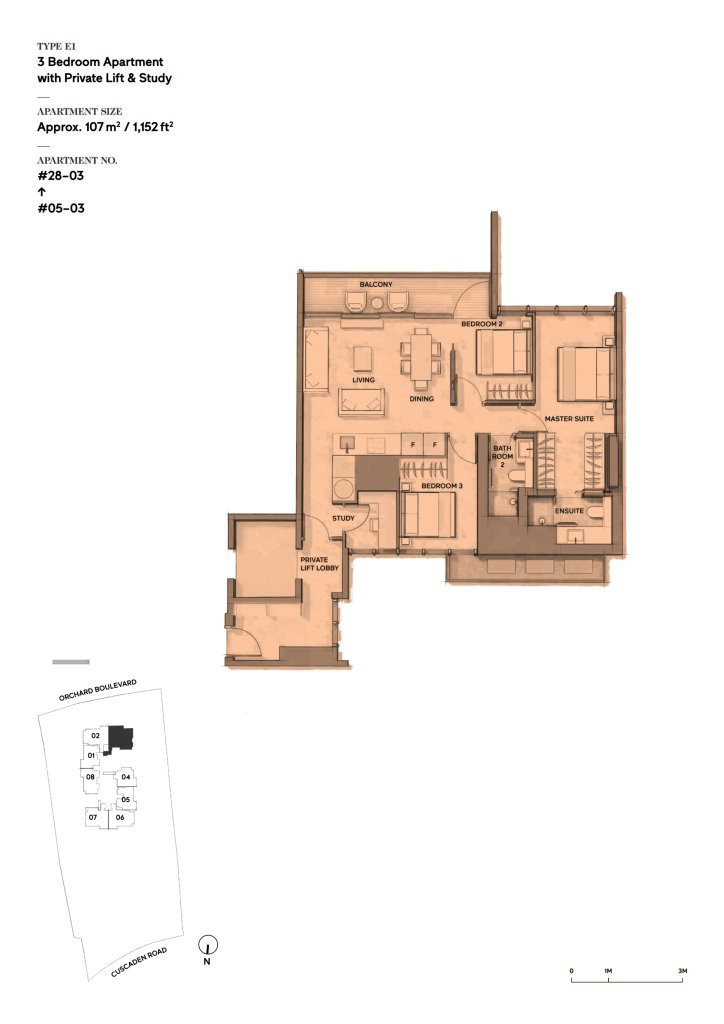 Cuscaden Reserve floor plan 1,163 sqft Type E1