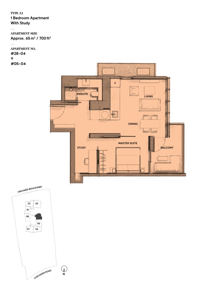 Cuscaden Reserve floor plan 700 sqft Type A1