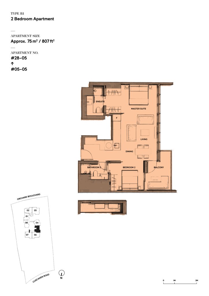 Cuscaden Reserve floor plan 807 sqft Type B1