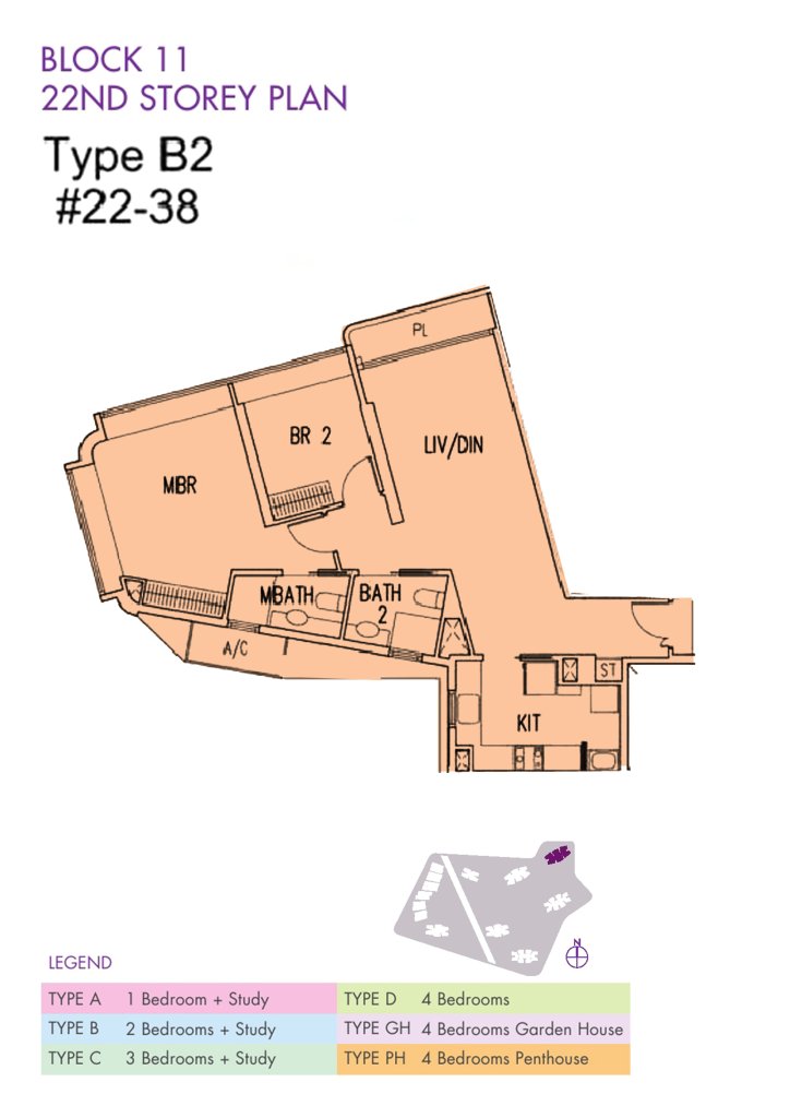 D'Leedon floor plan 1,012 sqft Type B2