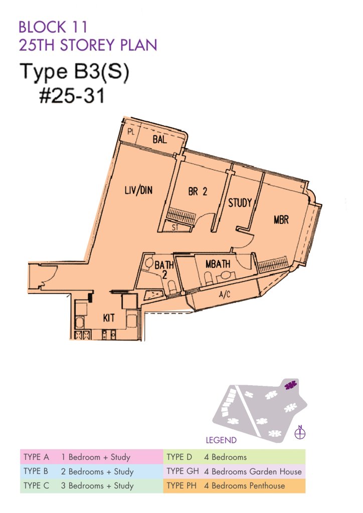 D'Leedon floor plan 1,076 sqft Type B3