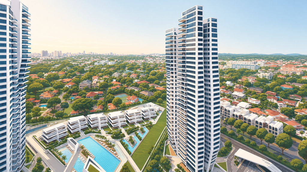 D'Leedon the towers and pool over the landed estate