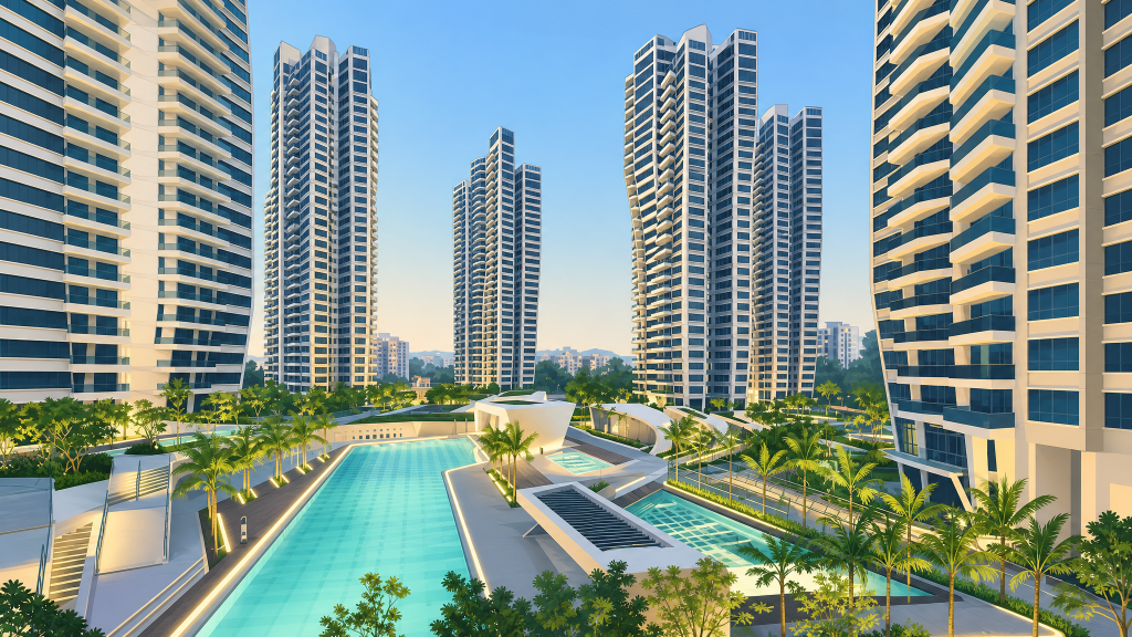 D'Leedon the pool between the towers