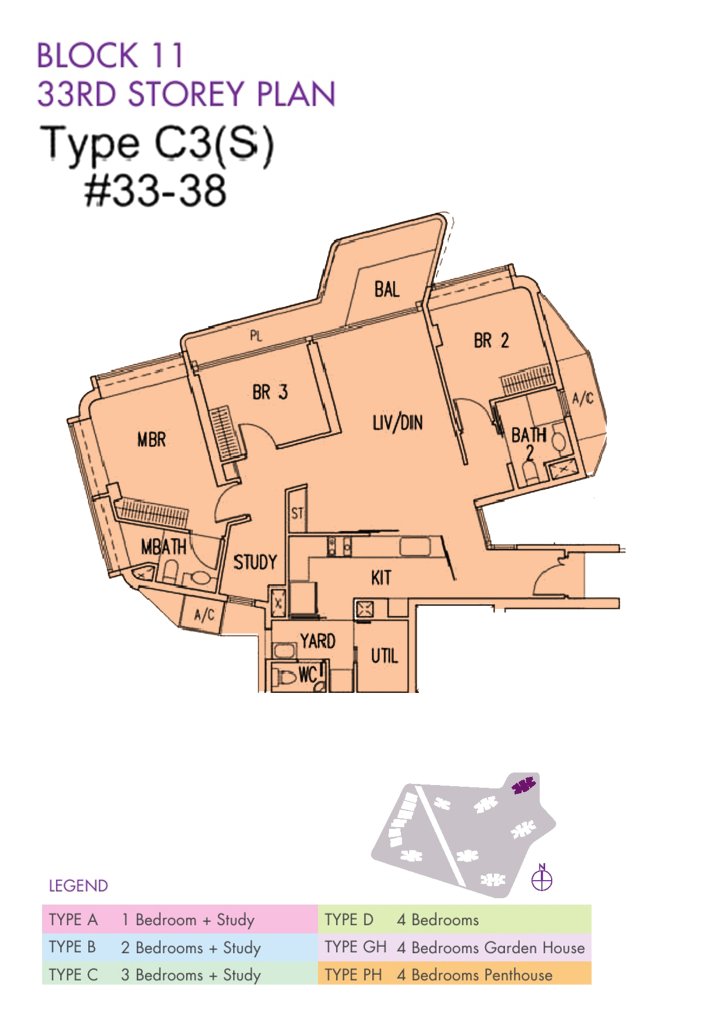 D'Leedon floor plan 1,421 sqft Type C3S