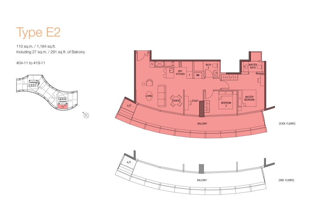 DUO Residences floor plan 1,184 sqft Type E2