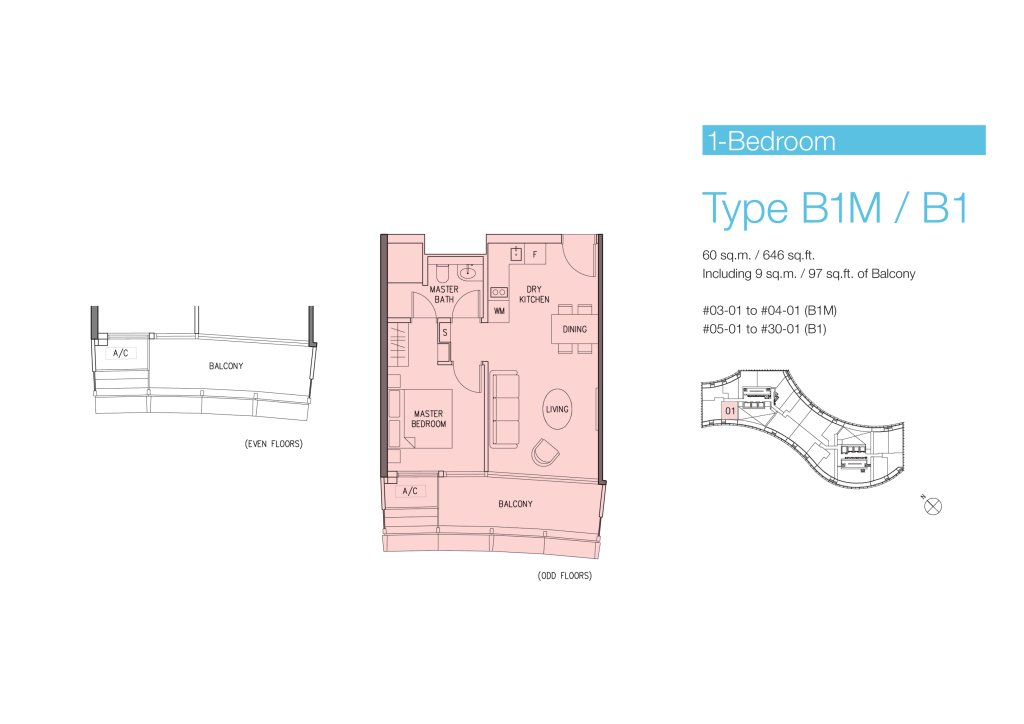 DUO Residences floor plan 646 sqft Type B1M