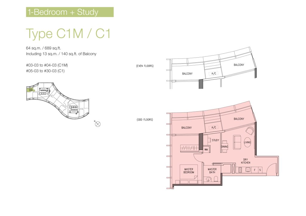 DUO Residences floor plan 689 sqft Type C1M