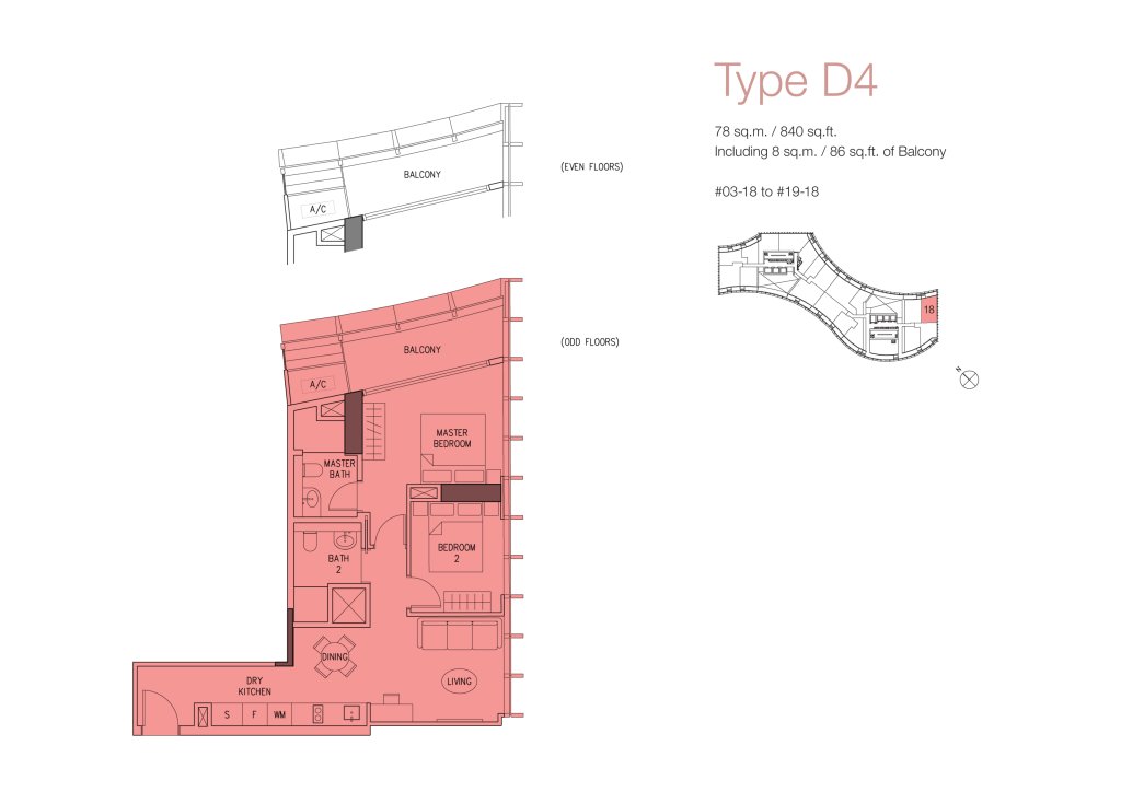 DUO Residences floor plan 840 sqft Type D4