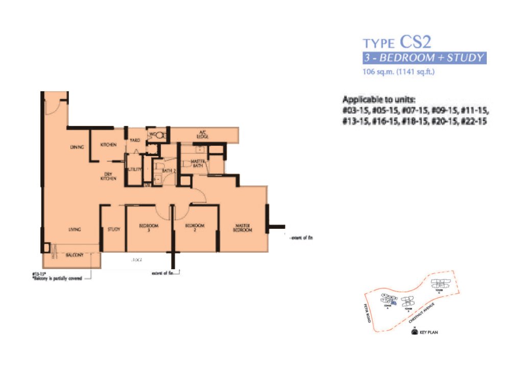 Eco Sanctuary floor plan 1,141 sqft Type 3BR+S