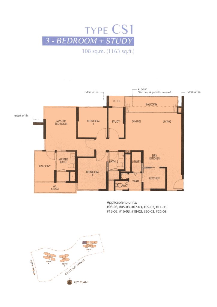 Eco Sanctuary floor plan 1,163 sqft Type 3BR