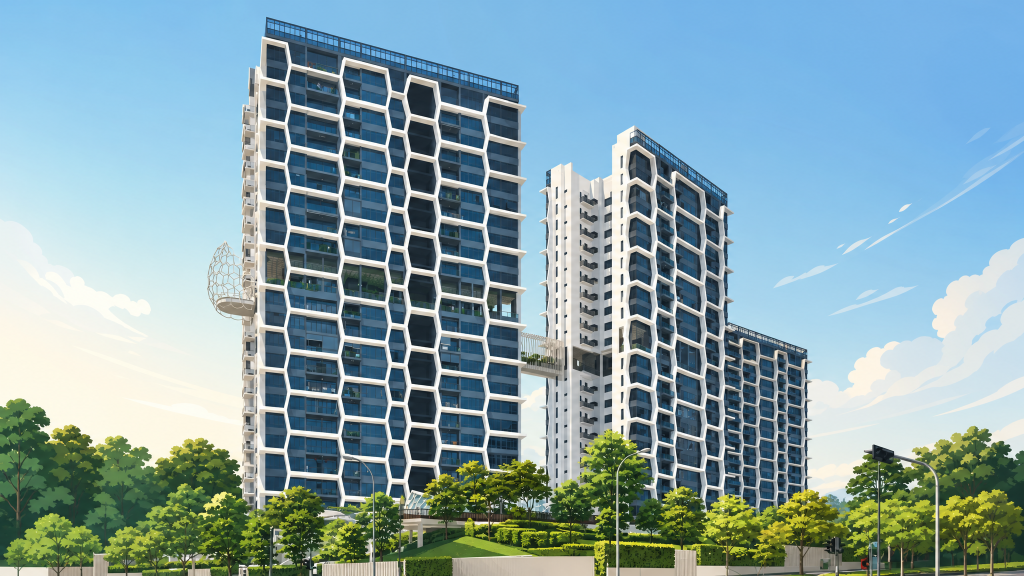 Eco Sanctuary tower facade with sky terrace