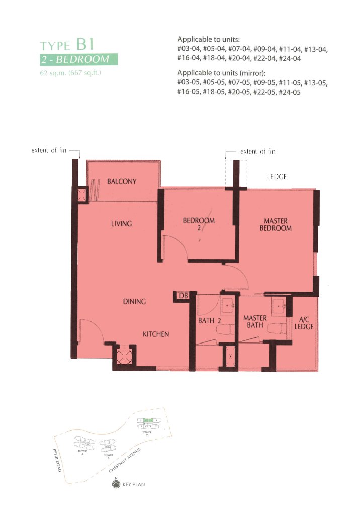 Eco Sanctuary 2-bedroom 2-bathroom floor plan 667 sqft Type 2B2B