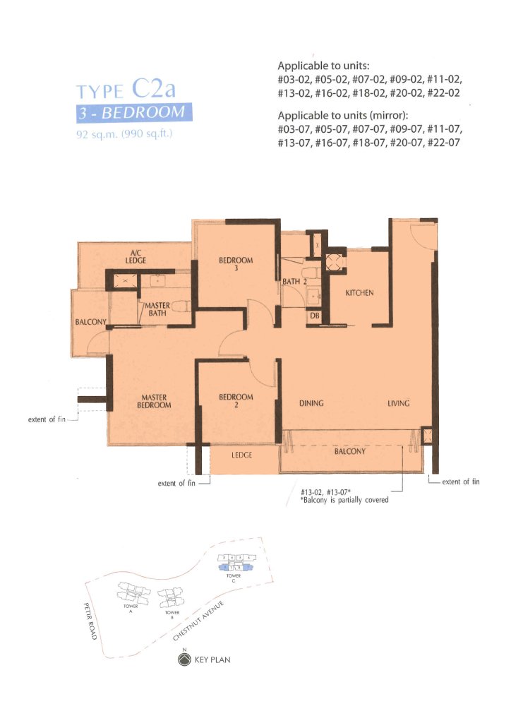 Eco Sanctuary floor plan 990 sqft Type 3BR