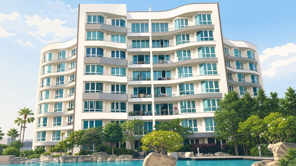Edelweiss Park Condominiumminium the curved block facade above the pool