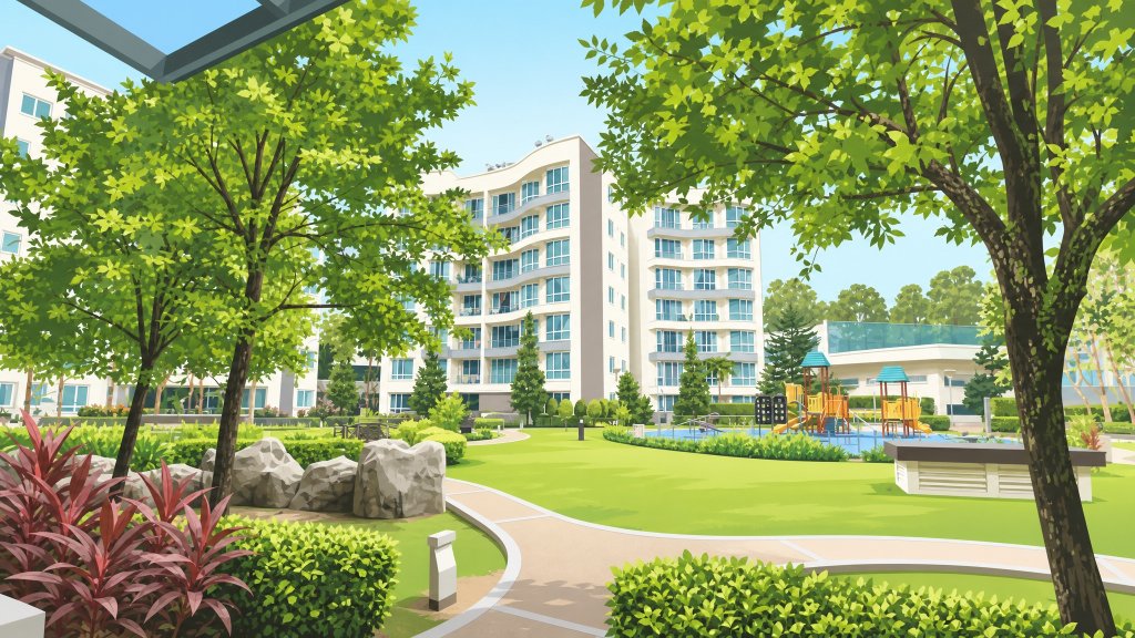 Edelweiss Park Condominiumminium the lawn and play area between the blocks