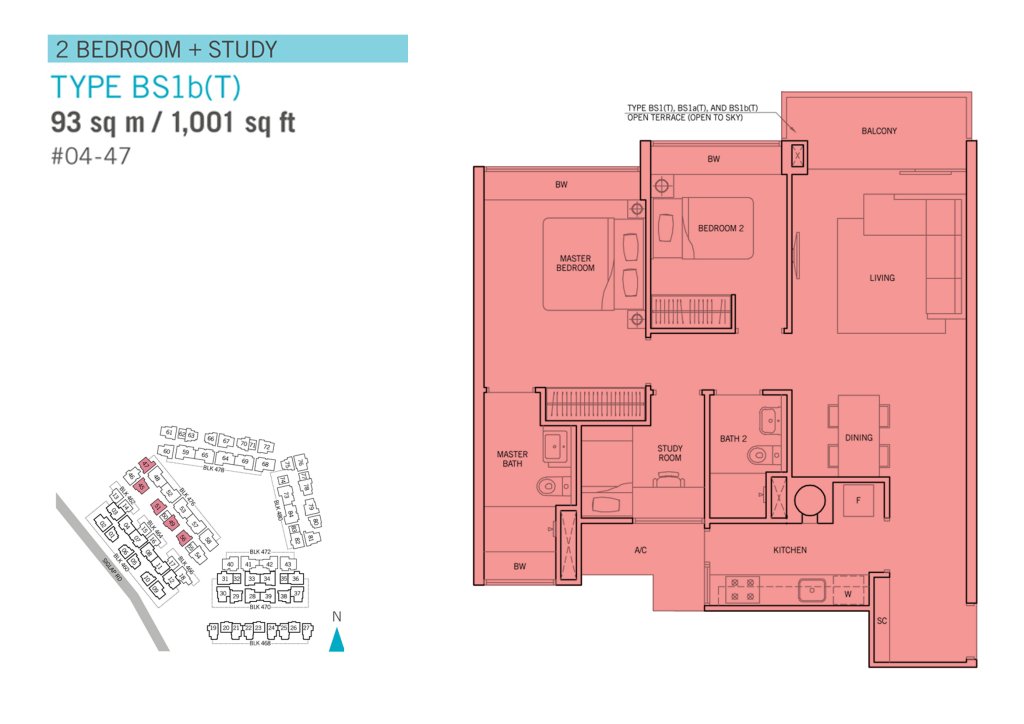 Flamingo Valley floor plan Type BS1bT, 1001 sqft, Bedok, Singapore