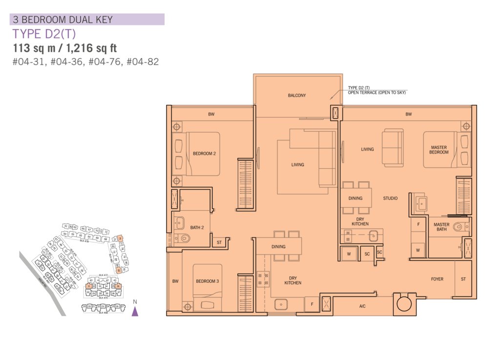 Flamingo Valley floor plan Type DK, 1216 sqft, Bedok, Singapore