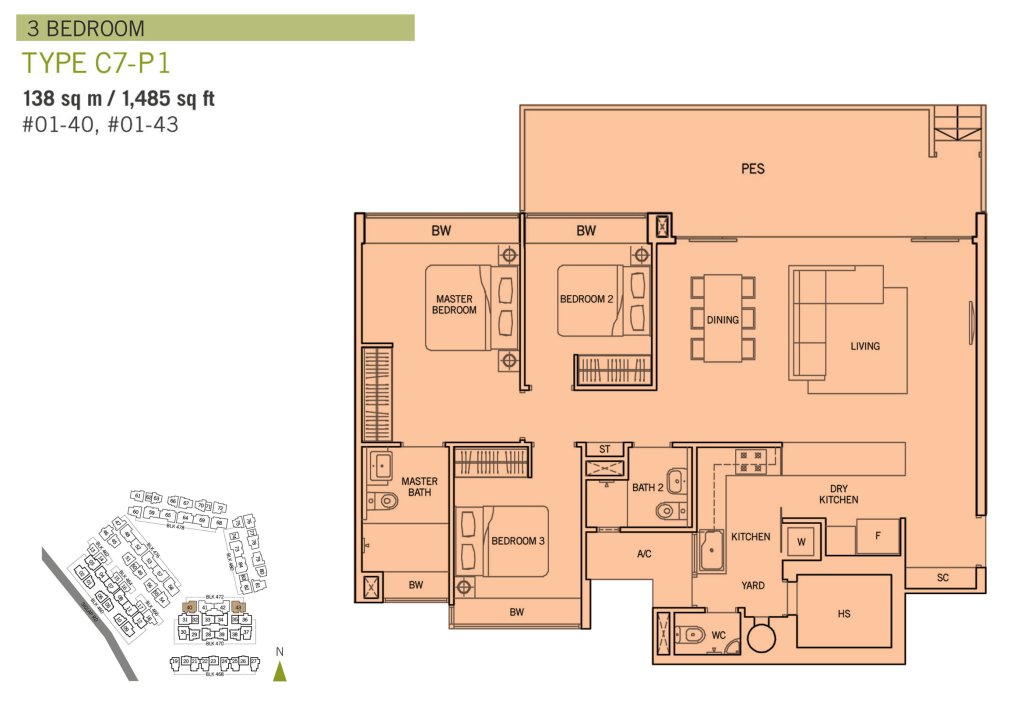Flamingo Valley floor plan Type C7-P1, 1485 sqft, Bedok, Singapore