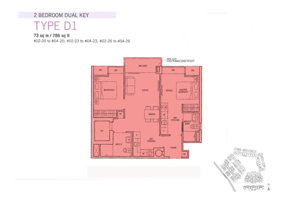 Flamingo Valley floor plan Type D1, 786 sqft, Bedok, Singapore