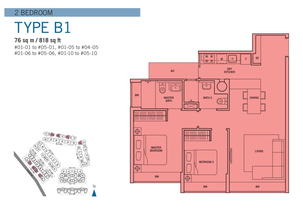 Flamingo Valley floor plan Type B1, 818 sqft, Bedok, Singapore