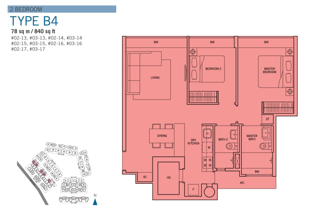 Flamingo Valley floor plan Type B4, 840 sqft, Bedok, Singapore