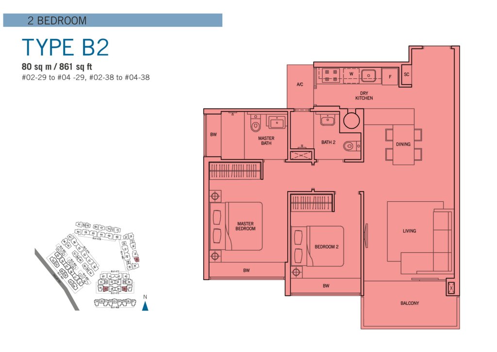 Flamingo Valley floor plan Type B2, 861 sqft, Bedok, Singapore