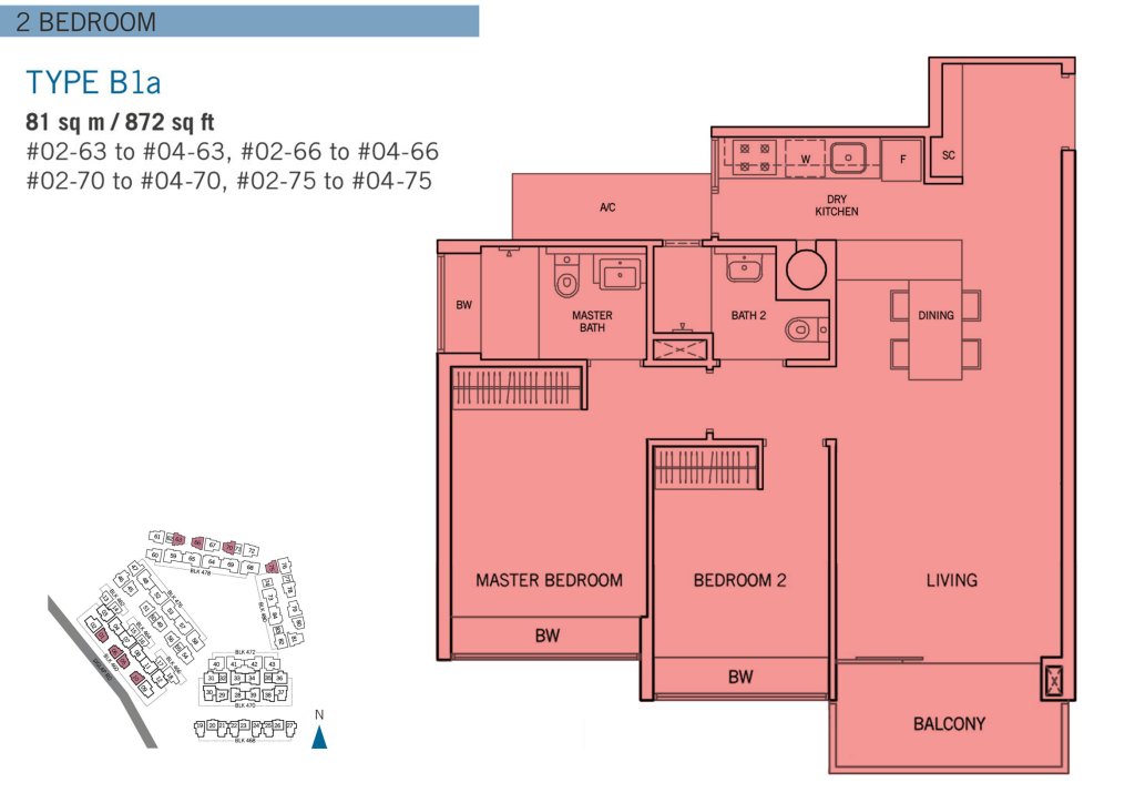 Flamingo Valley floor plan Type B1a, 872 sqft, Bedok, Singapore