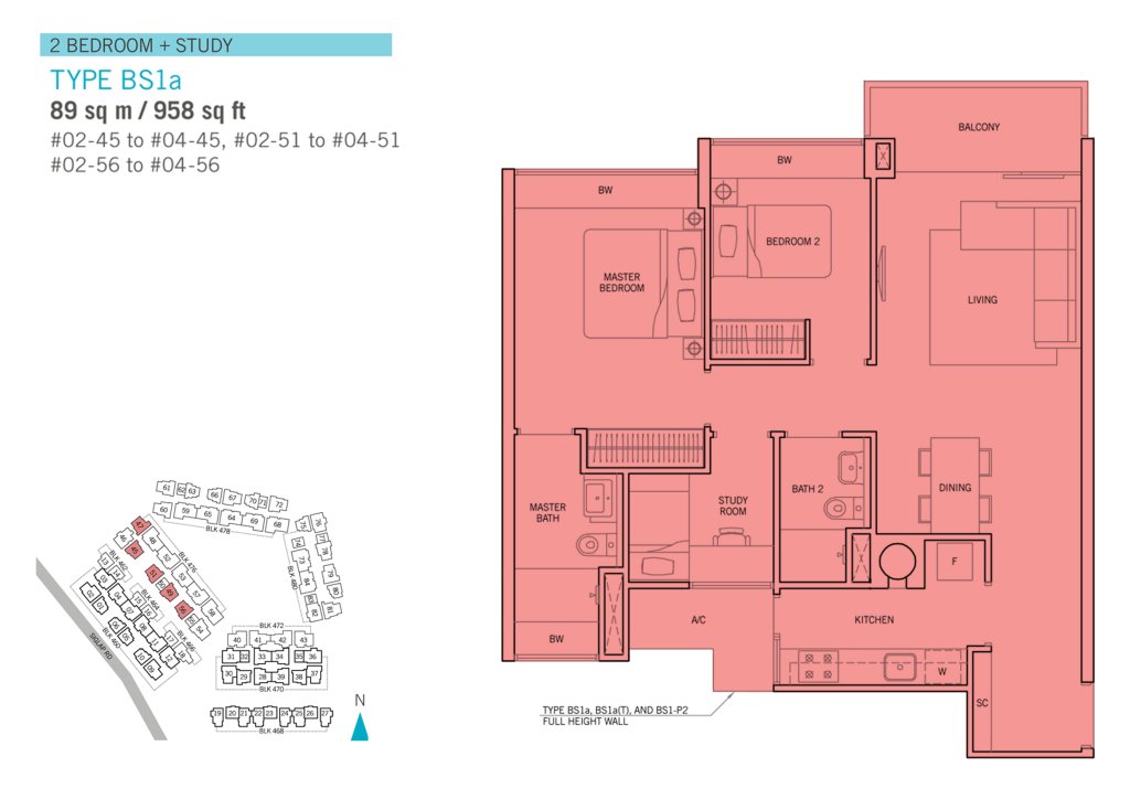 Flamingo Valley floor plan Type BS1a, 958 sqft, Bedok, Singapore