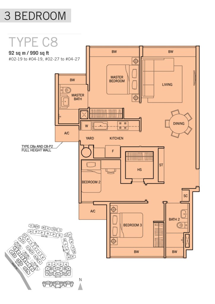 Flamingo Valley floor plan Type C8, 990 sqft, Bedok, Singapore