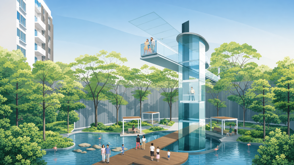 Flamingo Valley flamingo pond, boardwalk and glass viewing tower