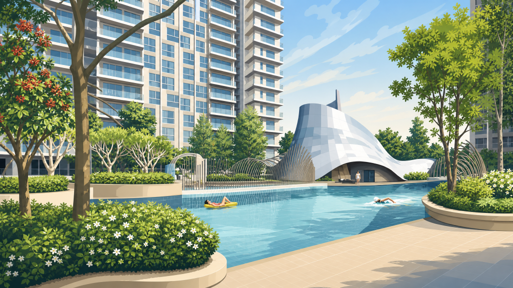 Flo Residence swimming pool and sculpture pavilion