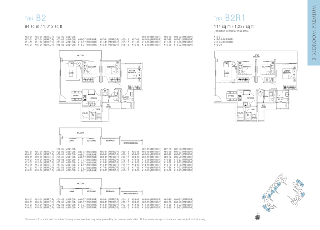 Flo Residence floor plan Type B2, 1012 sqft, Punggol, Singapore