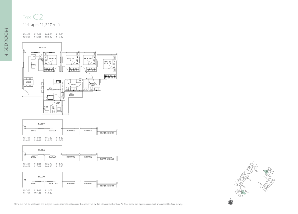 Flo Residence floor plan Type C2, 1227 sqft, Punggol, Singapore