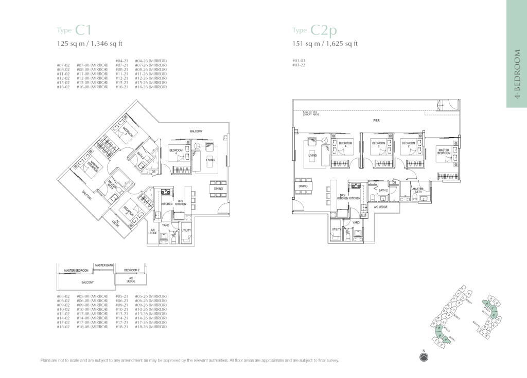 Flo Residence floor plan Type C1, 1346 sqft, Punggol, Singapore