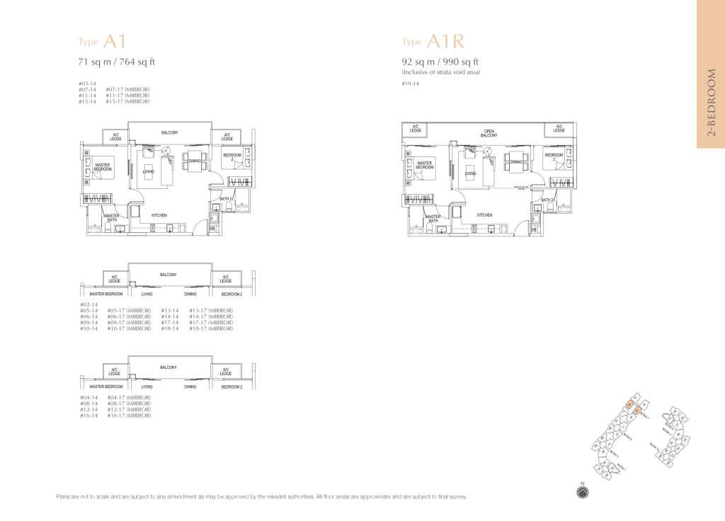 Flo Residence floor plan Type A1, 764 sqft, Punggol, Singapore