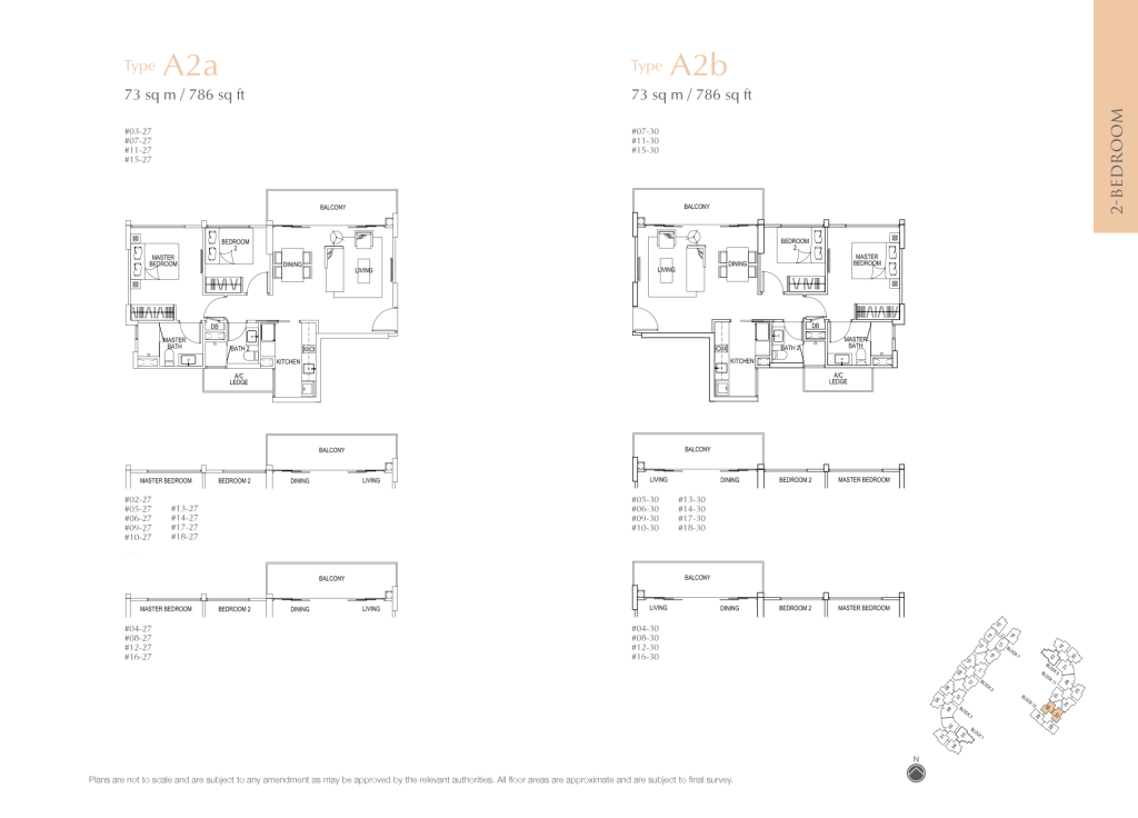 Flo Residence floor plan Type A2, 786 sqft, Punggol, Singapore