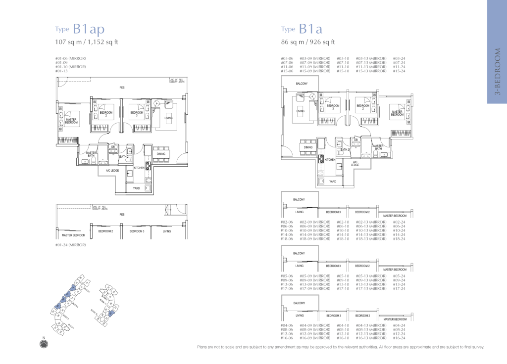 Flo Residence floor plan Type B1, 926 sqft, Punggol, Singapore