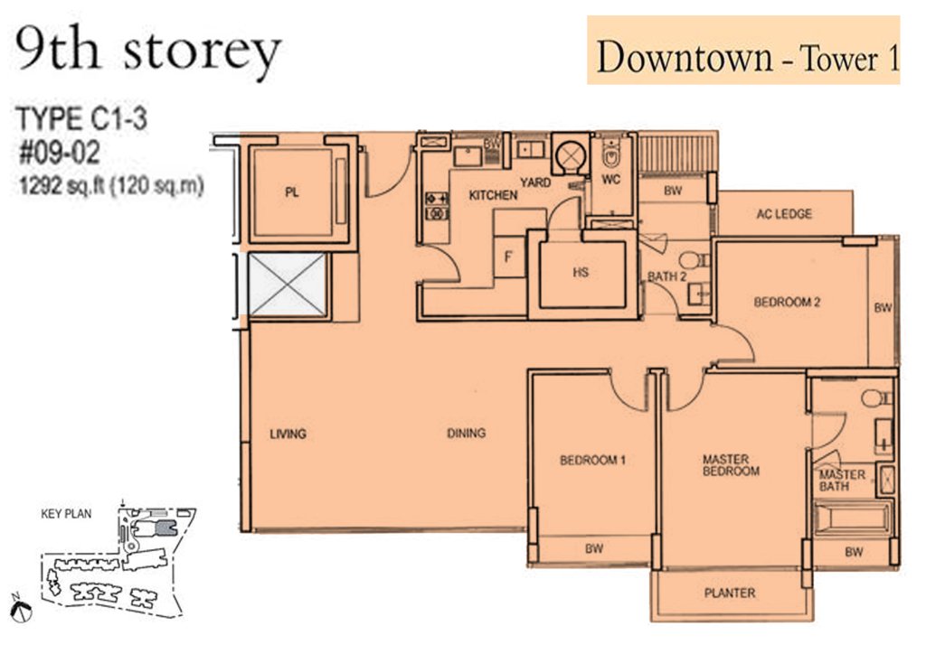 Floridian floor plan 1,292 sqft Type C1-3