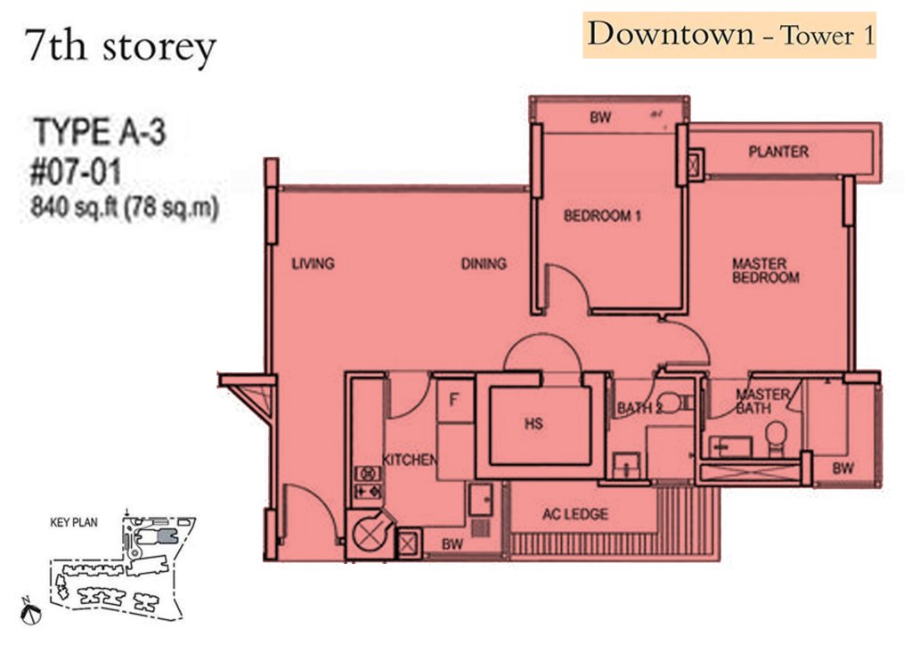 Floridian floor plan 840 sqft Type A3