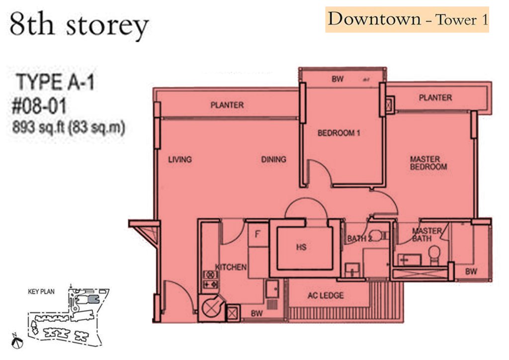 Floridian floor plan 893 sqft Type A1